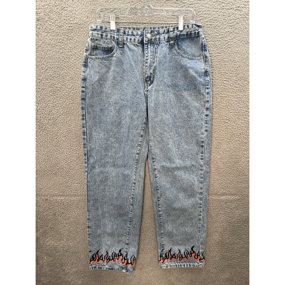 Shein Jeans Womens Large Blue Denim High Rise Goth Emo Punk Biker‎ Rocker Metal